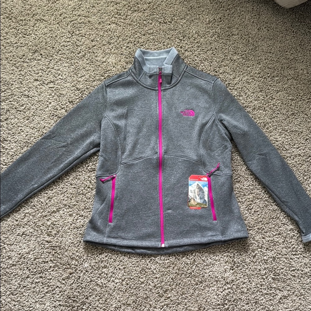 The North Face Gray and Pink lines Fleece Jacket